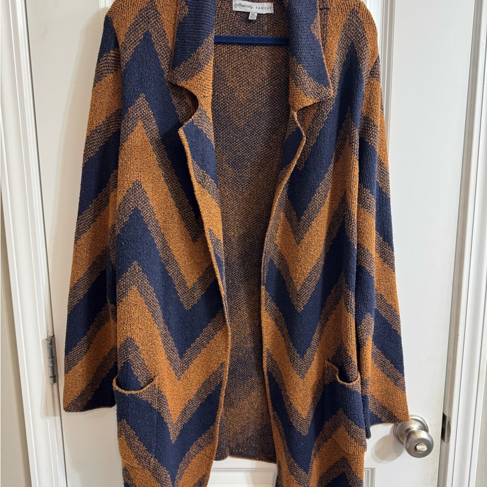 Absolutely Famous Blue and Burnt Orange Chevron Cardigan